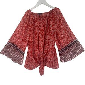 boho bell sleeve 3/4 length printed blouse top size xl George